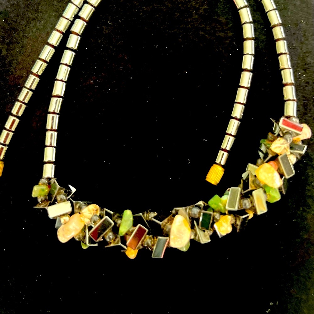 Vintage Hematite Necklace with Multicolored Stones
